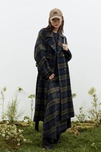 Khaki checked double-face double-breasted coat