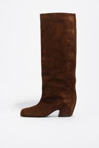 Brown cow suede heeled boot