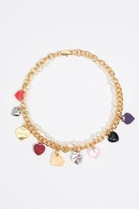Double chain and pearl hearts logo necklace