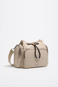 Sand gabardine pocket bucket bag