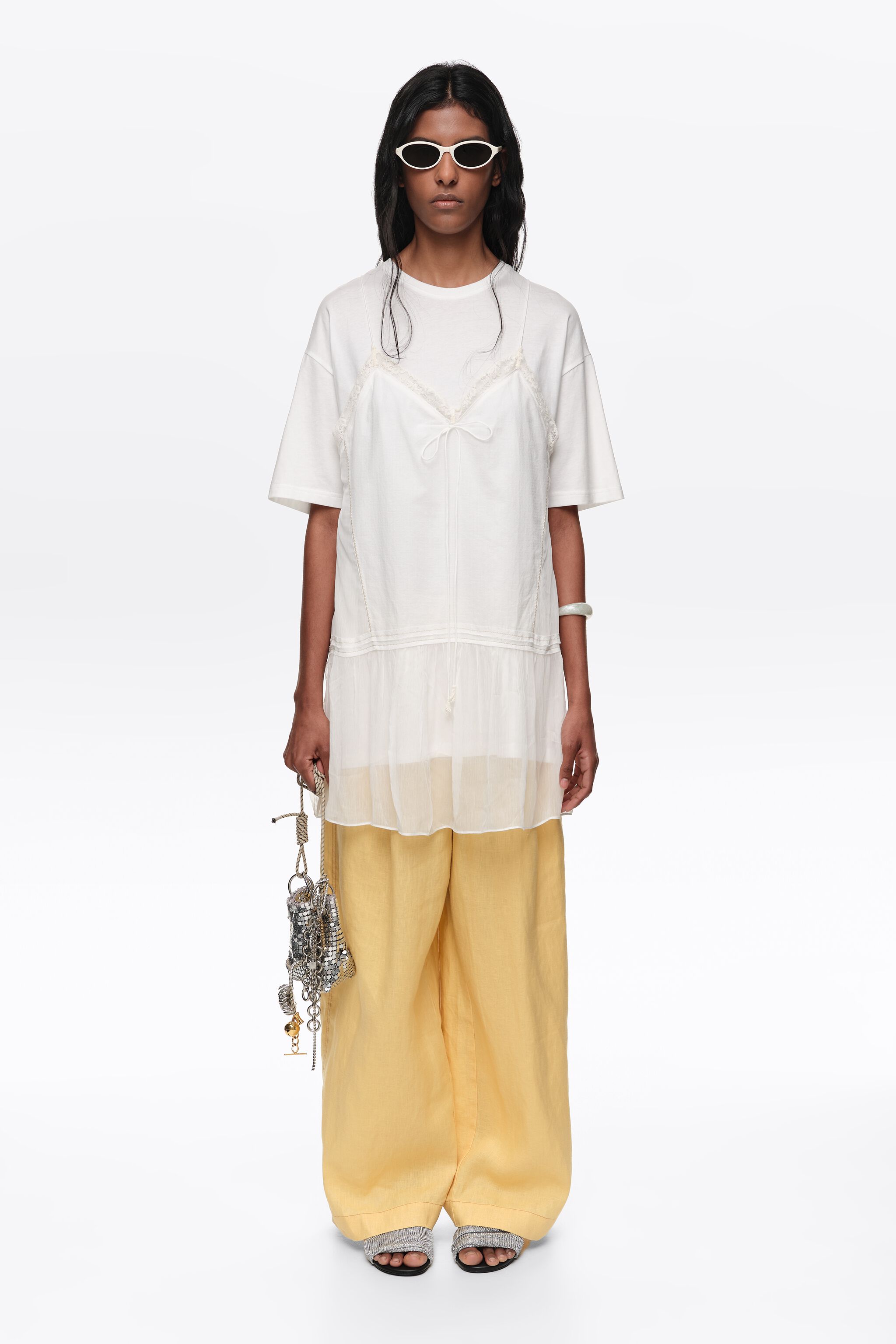 Ivory fluid layer T-shirt top