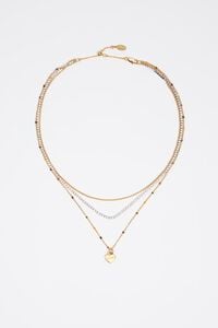 Triple-layer gold chain heart logo necklace