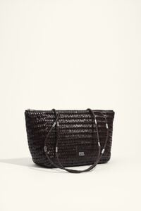 Large dark brown plaited leather shopper bag