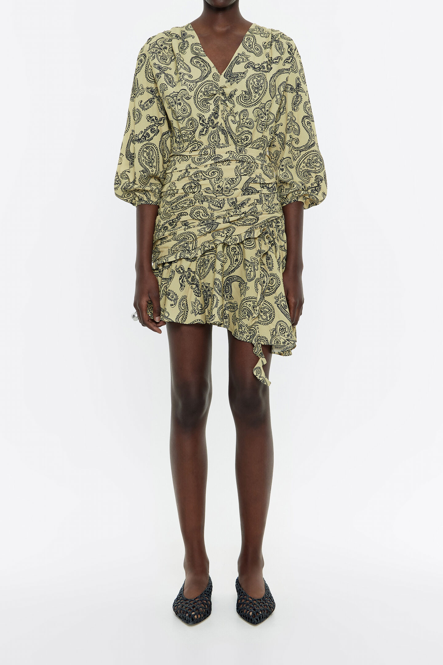Ausgestelltes Minikleid Paisley Gelb 