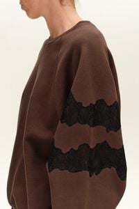 Chocolate oversize sweatshirt with lace trim