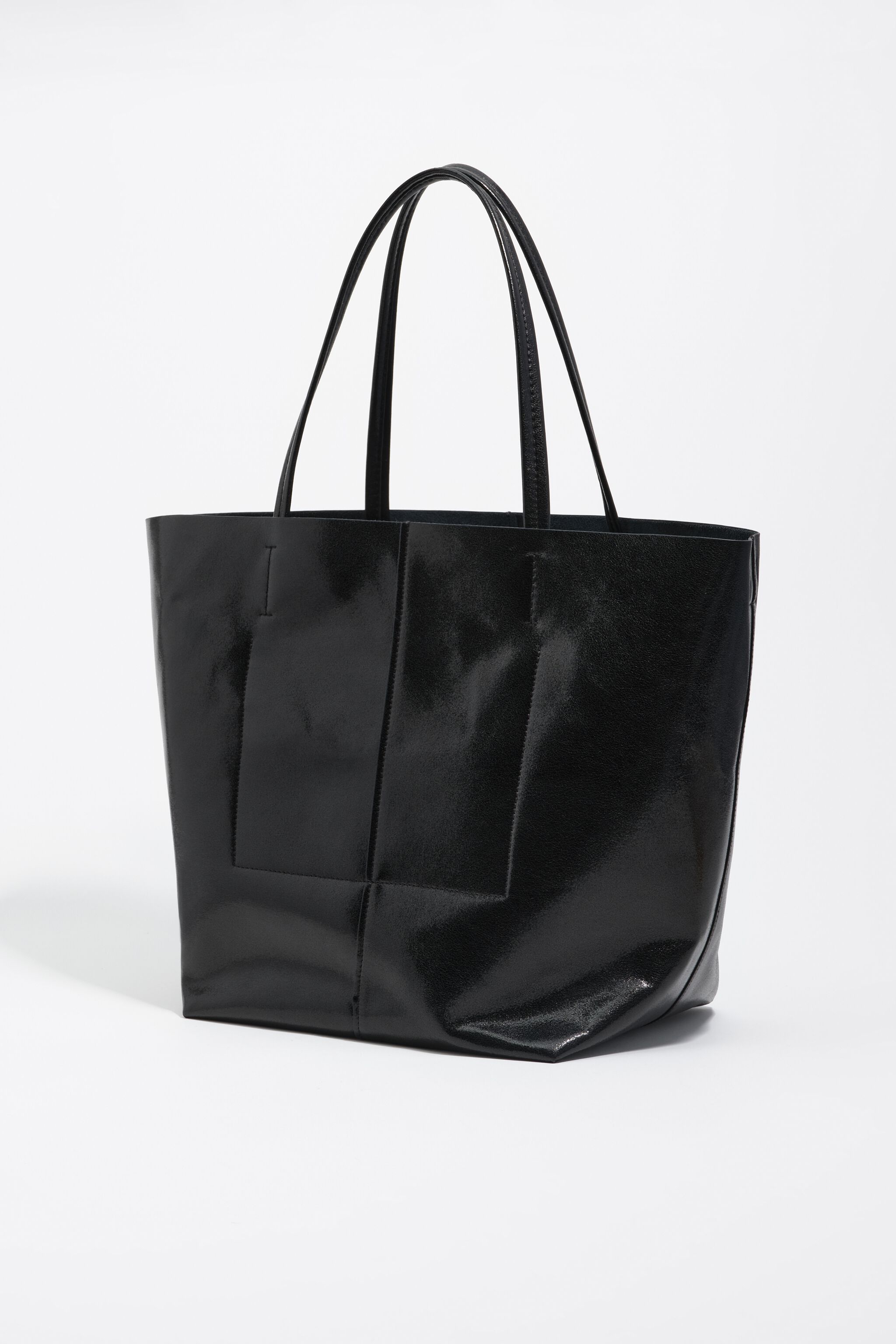 Large black leather shopper bag