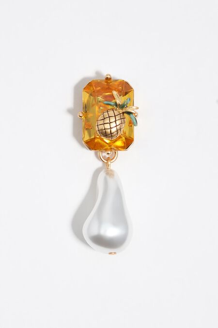 Pendientes cristal topacio y perla con mono, piña y plátanos