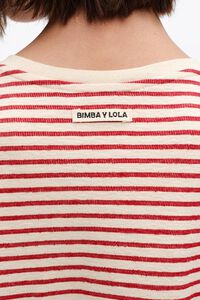 Camiseta escote caja ajustable rayas roja