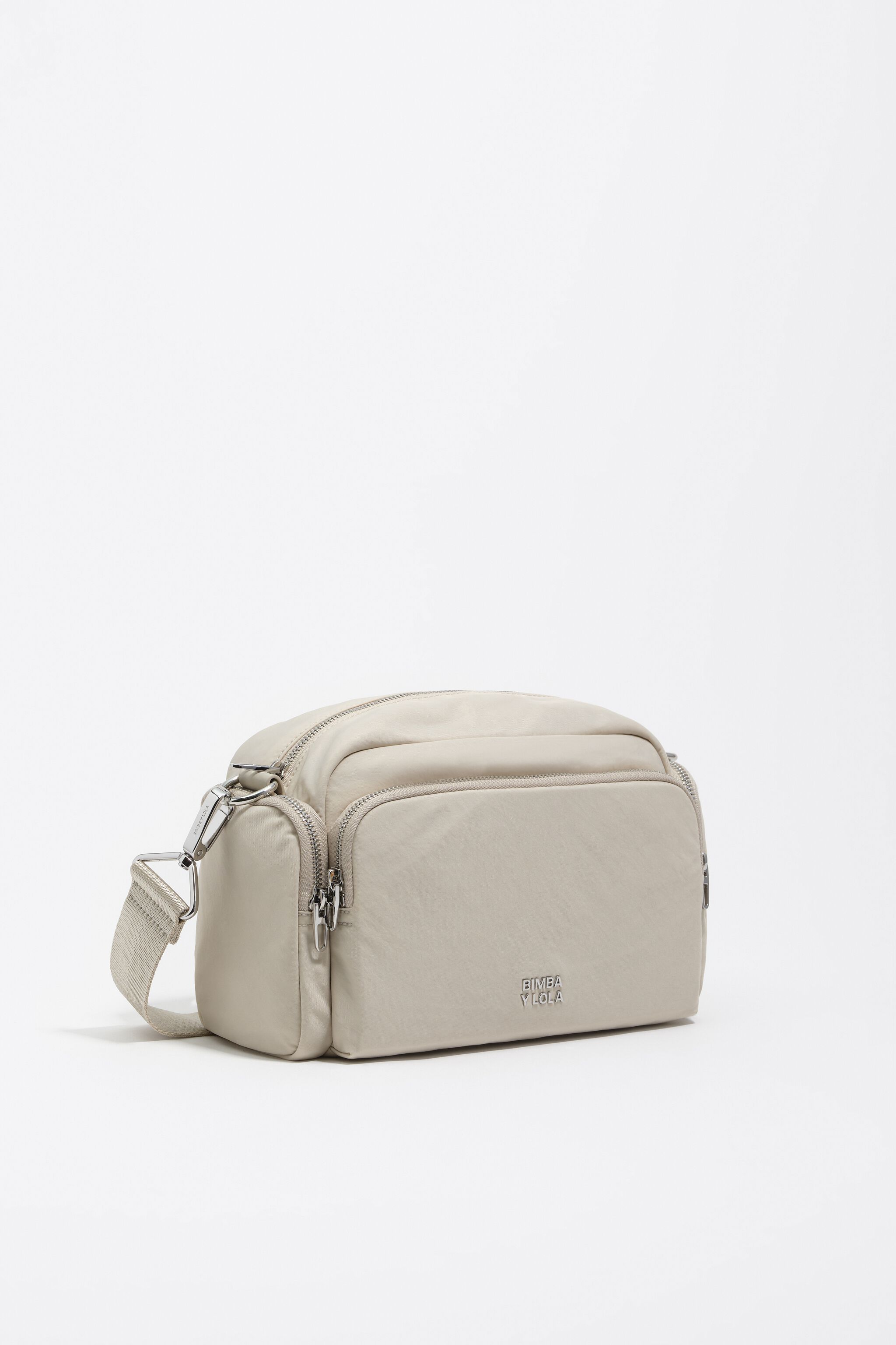 Medium stone white nylon Pocket crossbody bag