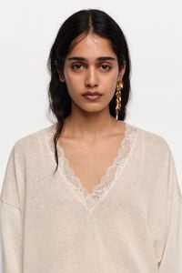 Long ivory linen cotton lace sweater