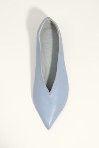 Blue leather low heel court shoe