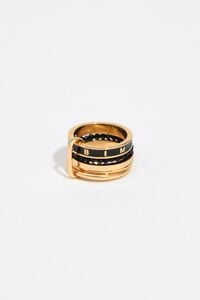 Anillo bandas metal dorado cristales y logo negro