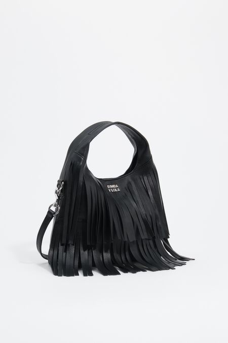 Small black leather fringed Paper bag