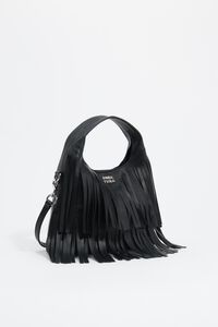Bolso Paper peque&ntilde;o piel flecos negro