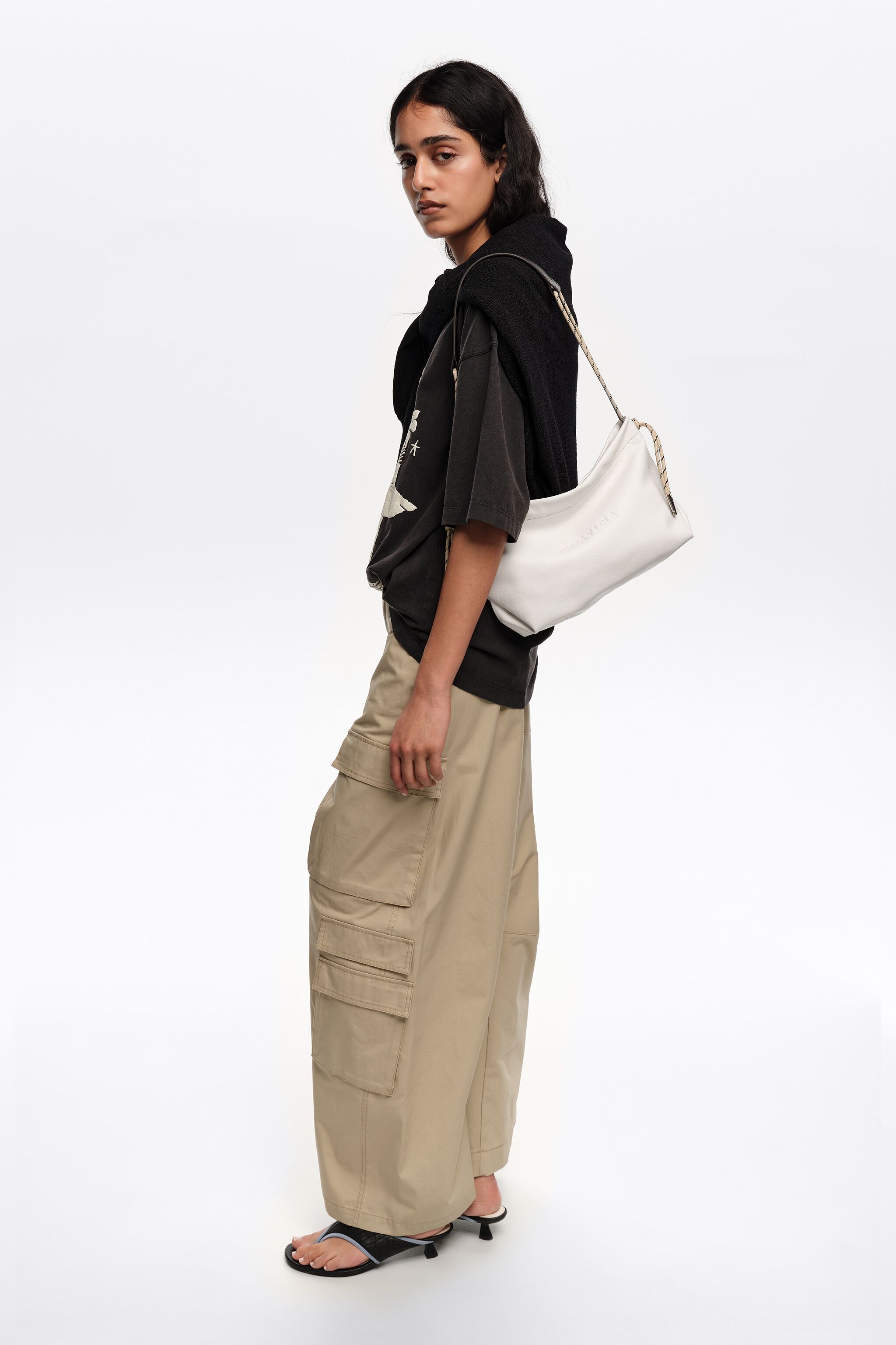 Medium off-white leather shoulder bag