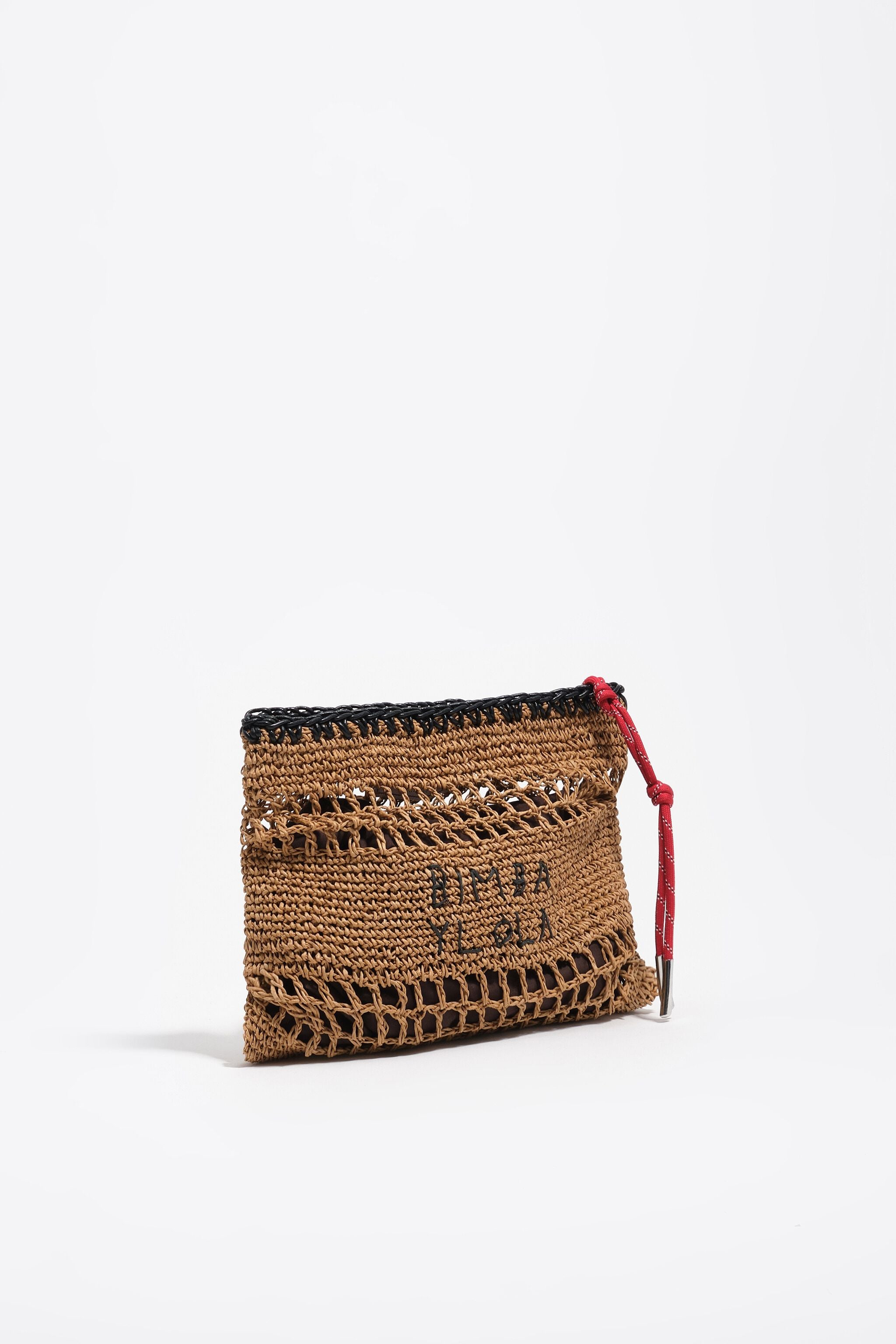Medium dark natural raffia-effect handbag