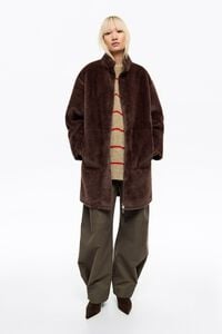 Oversize reversible dark brown fur coat