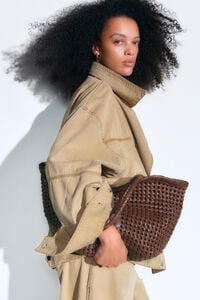 Large plaited walnut leather shopper bag