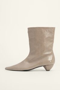 Grey Leather Heeled Ankle Boot