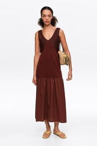 Brown two-material A-line knit dress