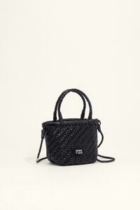 Black plaited leather mini crossbody bag