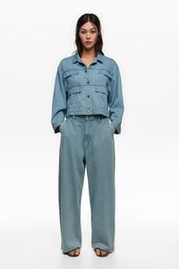WIDE LEG - Broek denim lichtblauw verwassen