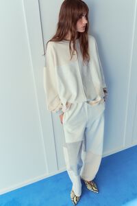 Bluza oversize patchwork bawełna kość słoniowa