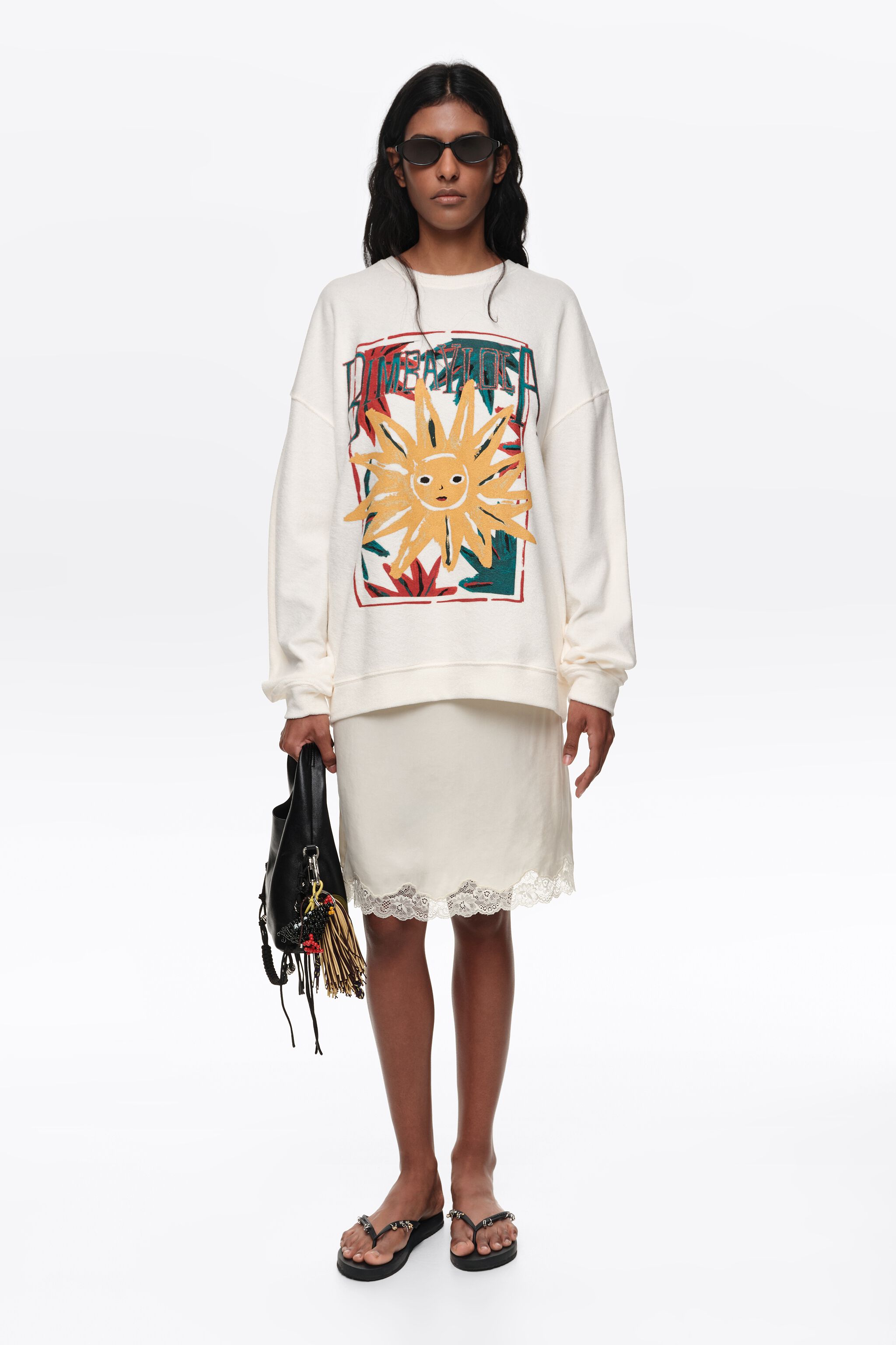 Ivory toweling Sun logo sweatshirt