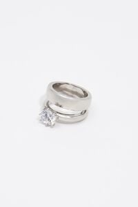 Silver crystal pinky ring