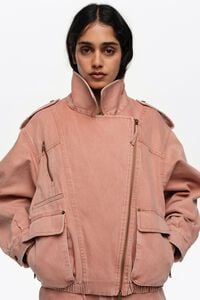 Peach denim double-breasted jacket
