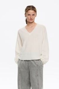 Jersey mohair escote pico marfil