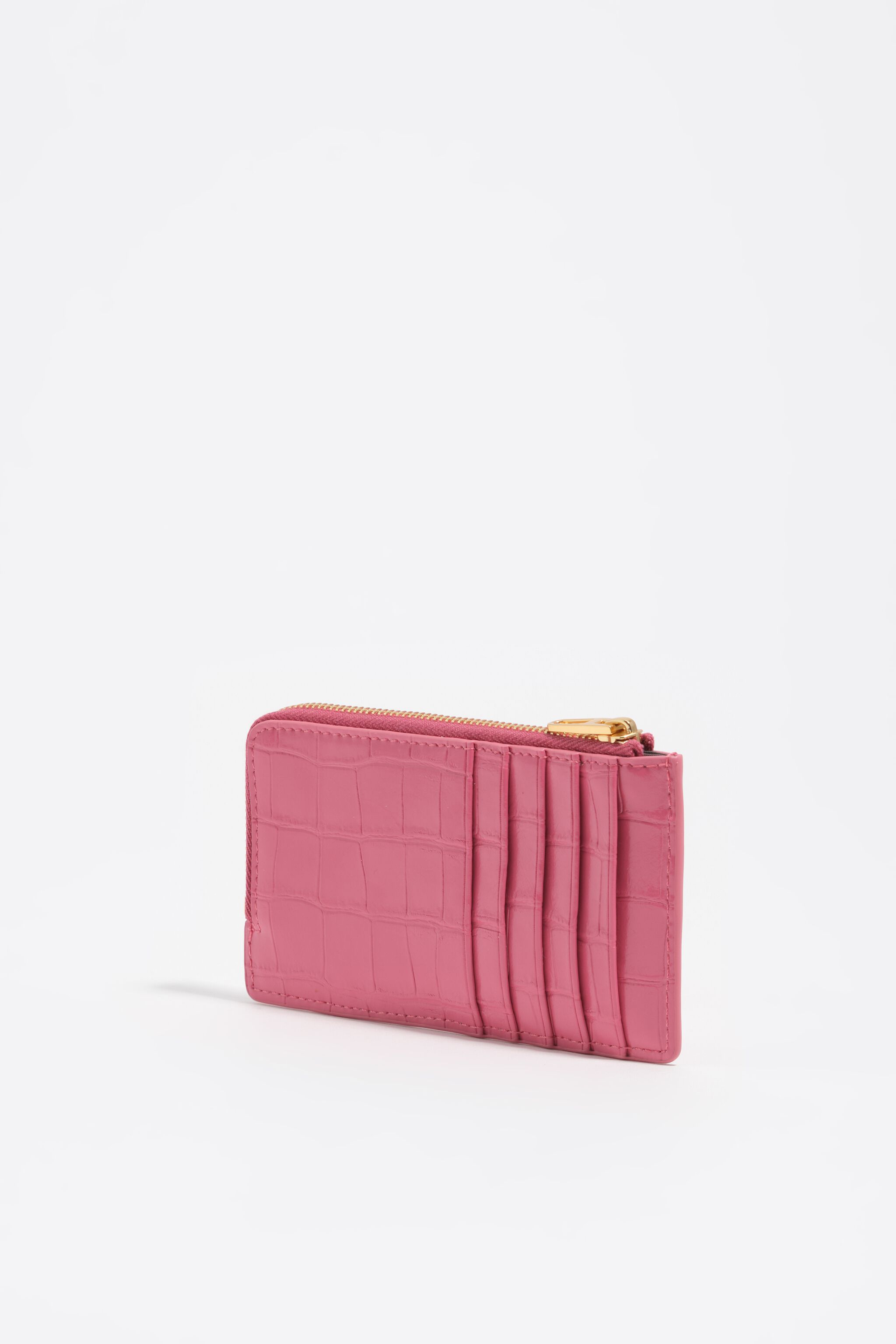 Dark pink embossed crocodile card holder-coin purse