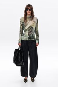 Camiseta fruncida tul Snake patchwork verde