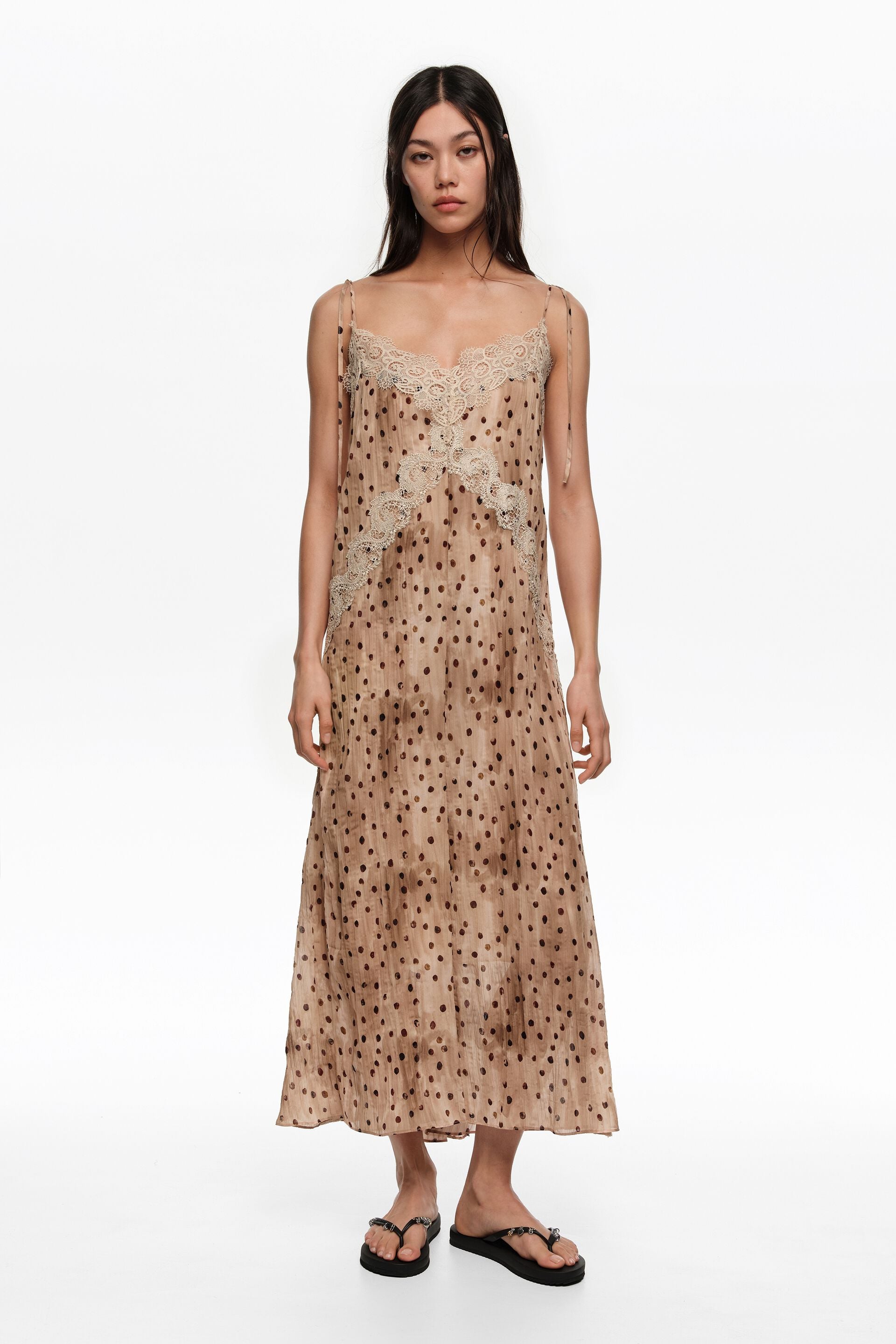 lace and beads polka dot dress Watercolor Dots pleated Color:Naval Academy