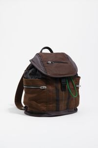 Brown checked waxed gabardine Pocket backpack