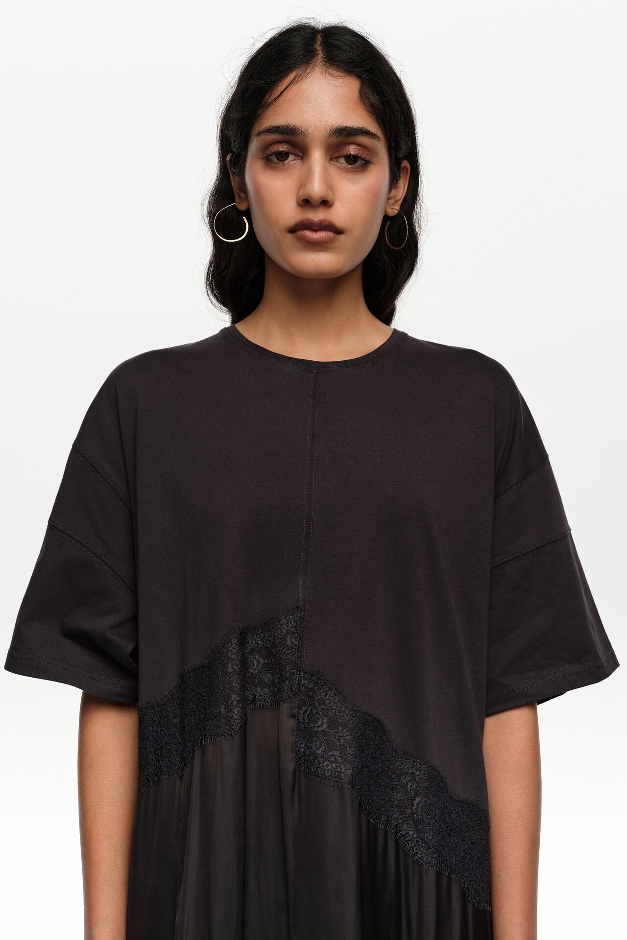Black two-material asymmetric dress