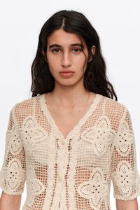 Cardigan de malha rendilhado areia