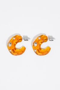 Amber resin and crystals hoop earrings