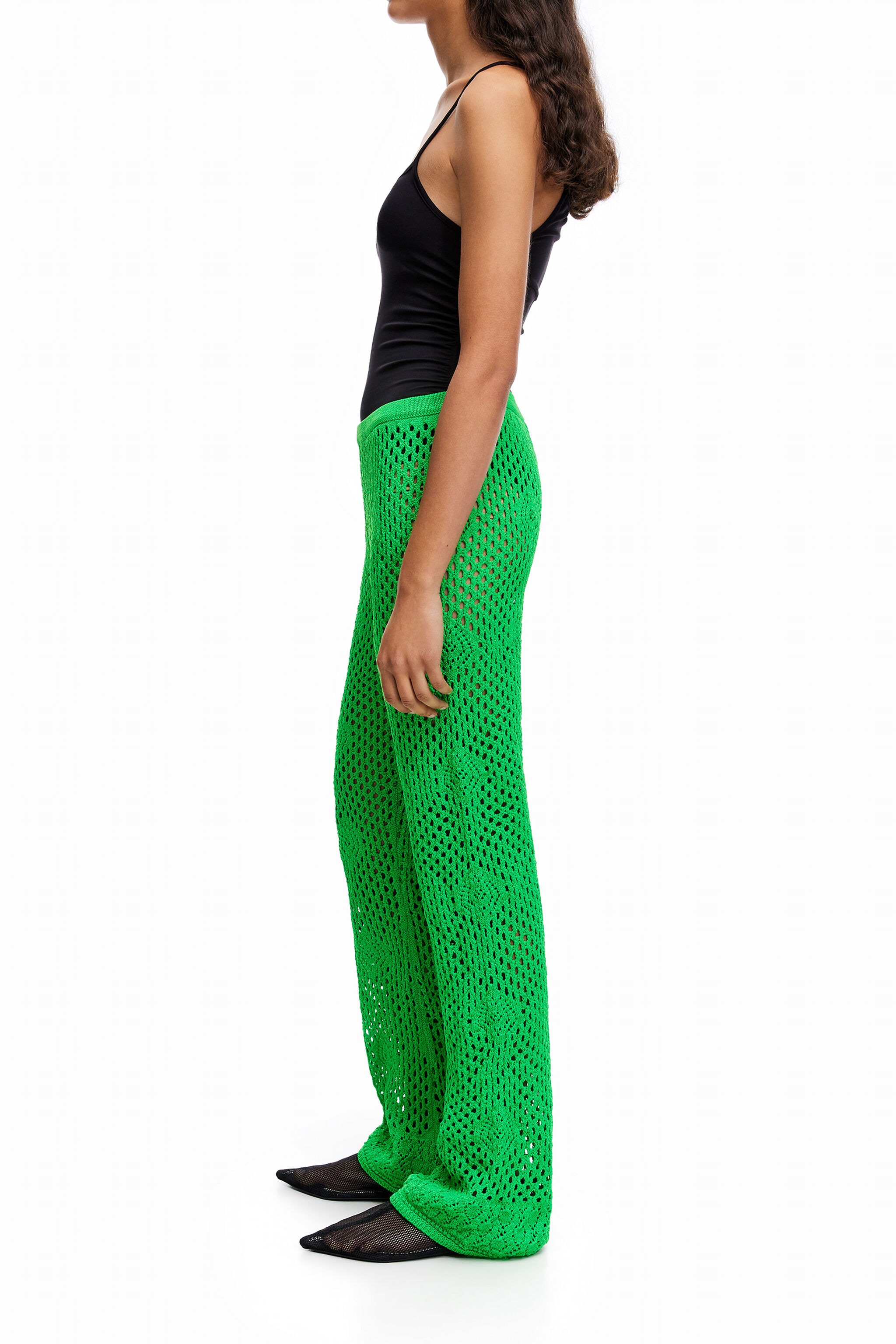 Green crochet trousers