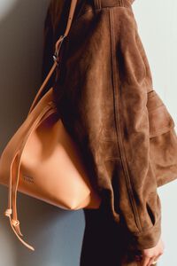Large orange sorbet leather Carlino bucket bag