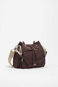 Bolso bucket Pocket mediano nylon marr&oacute;n oscuro