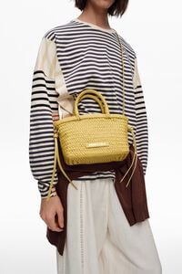 Small plaited light yellow leather bag