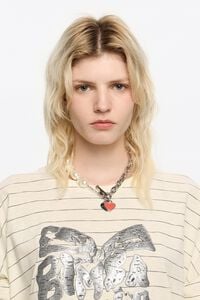 silver-tone chain and pearl heart logo necklace