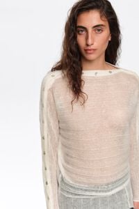 Ivory ribbed sweater with batwing sleeves and buttons