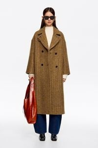 Long mustard herringbone tailored coat