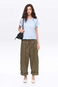 Khaki jogger trousers with decorative stitching