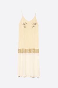 Ocher straight midi dress with stones