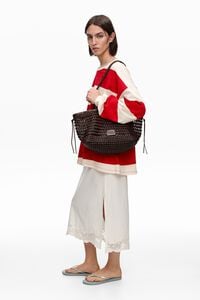 Large brown plaited leather shopper bag