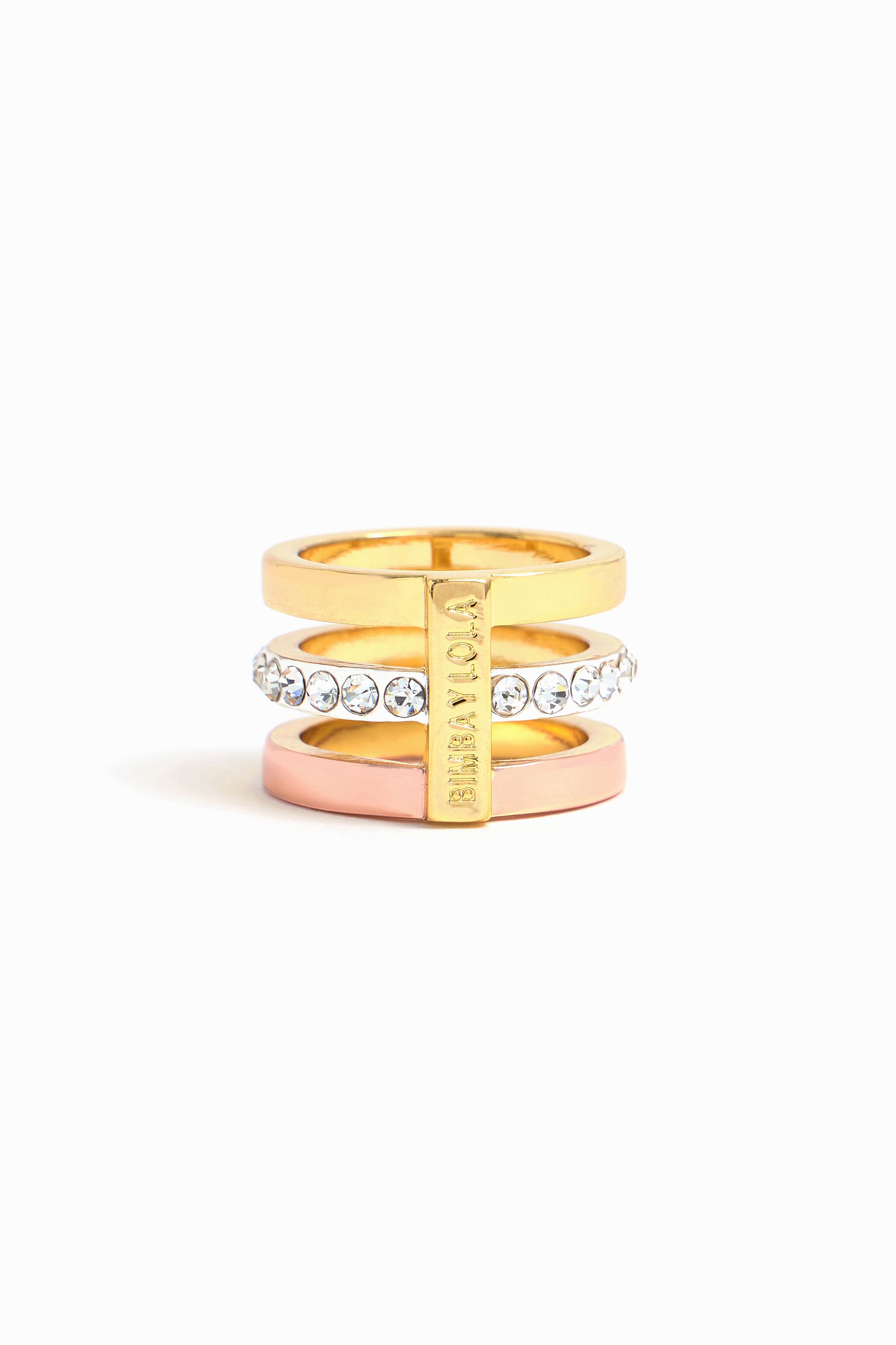Three-tone bands ring with crystals