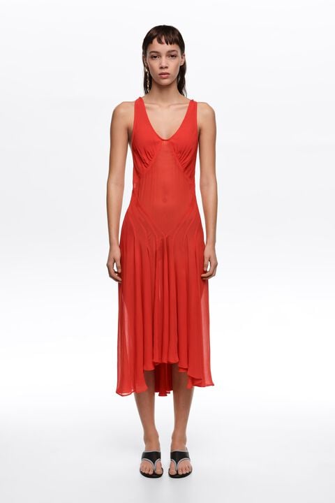 open lace back dress Red Cowl Neck Criss-Cross Back Fit Flare Prom Evening Dress